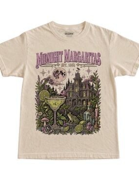 Gildan Cream Tee with Purple & Green Midnight Margaritas Graphic